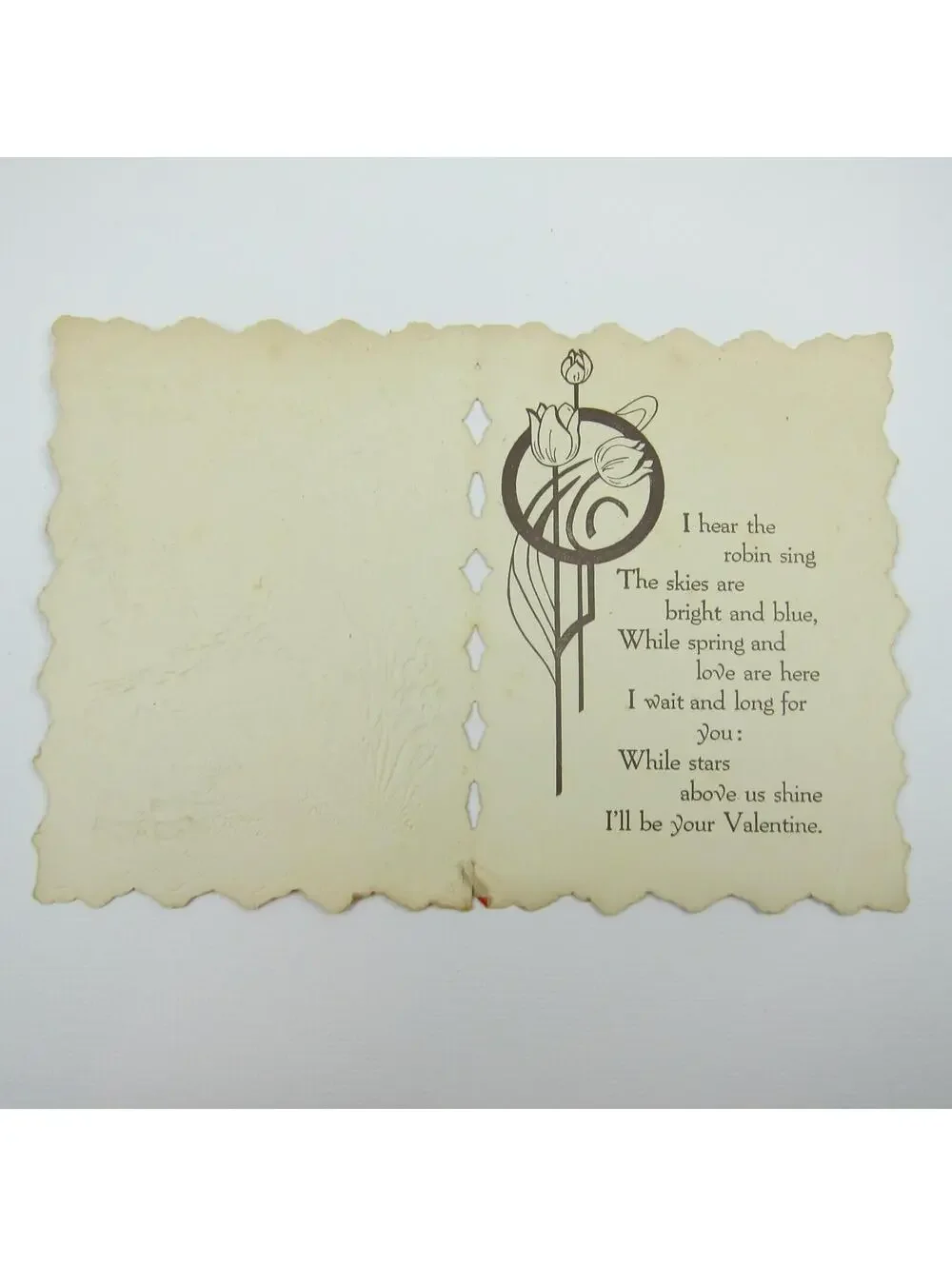 Valentine Card Boy Sailor Suit Blue Robin Bird Embossed Die cut Bifold Antique